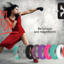 Lady in red dress fighting with E3 silicone ring collection