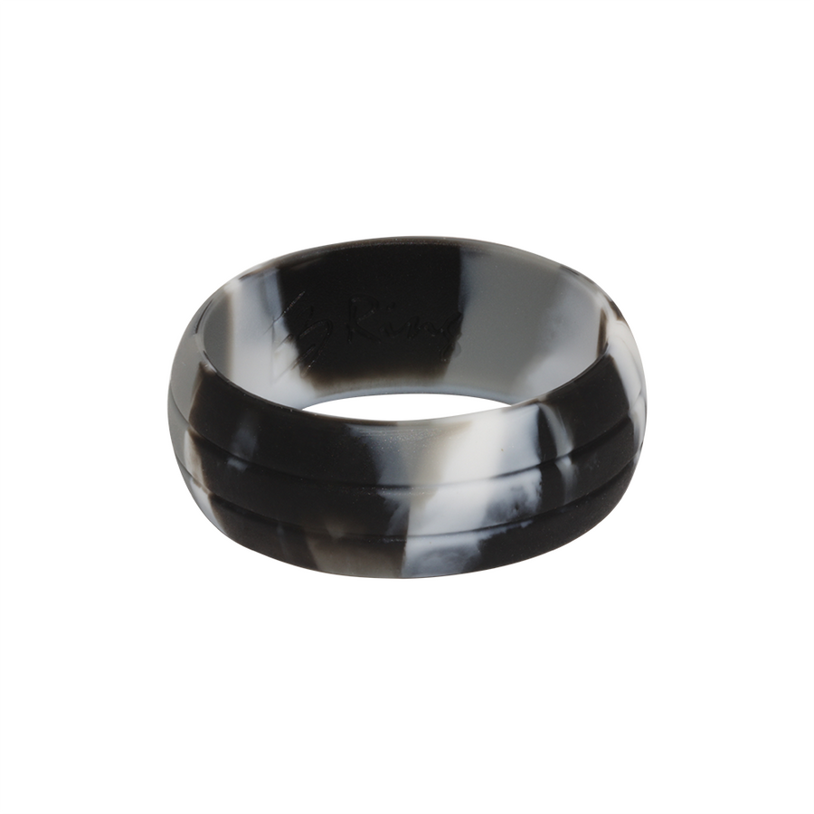 Black Camo E3 Active Silicone Wedding Ring with 2-line design - mixture of black, grey and white