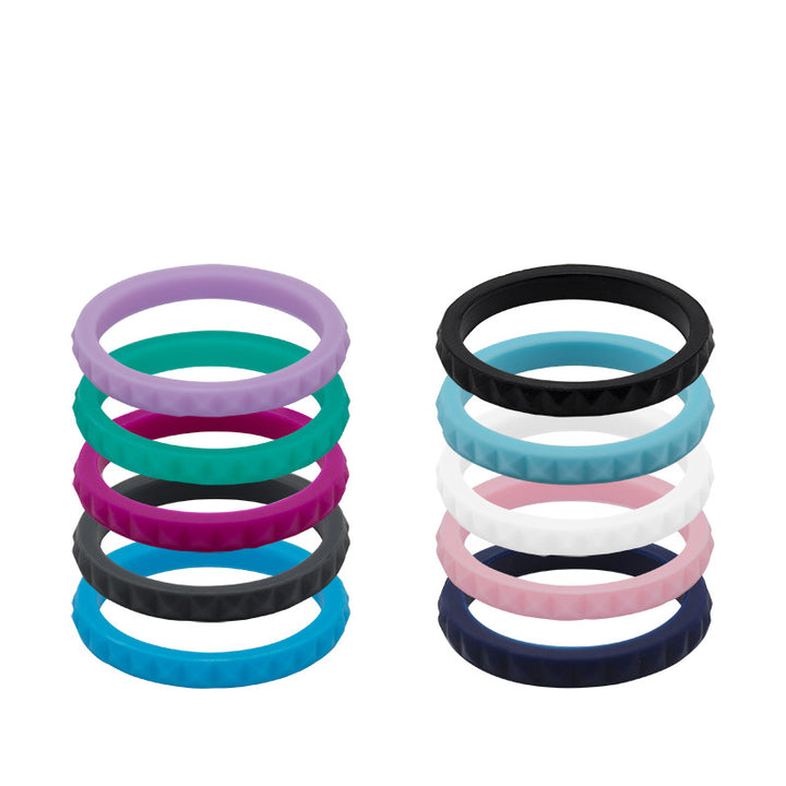 Women's diamond shaped stackable E3 silicone wedding ring collection