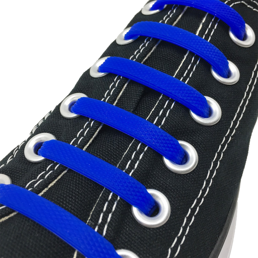 Dark Blue E3 Silicone laces in black sneaker, no tie lace